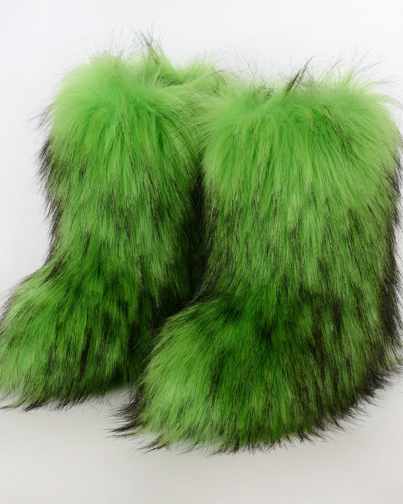 Faux Raccoon Fur Winter Fur Boots