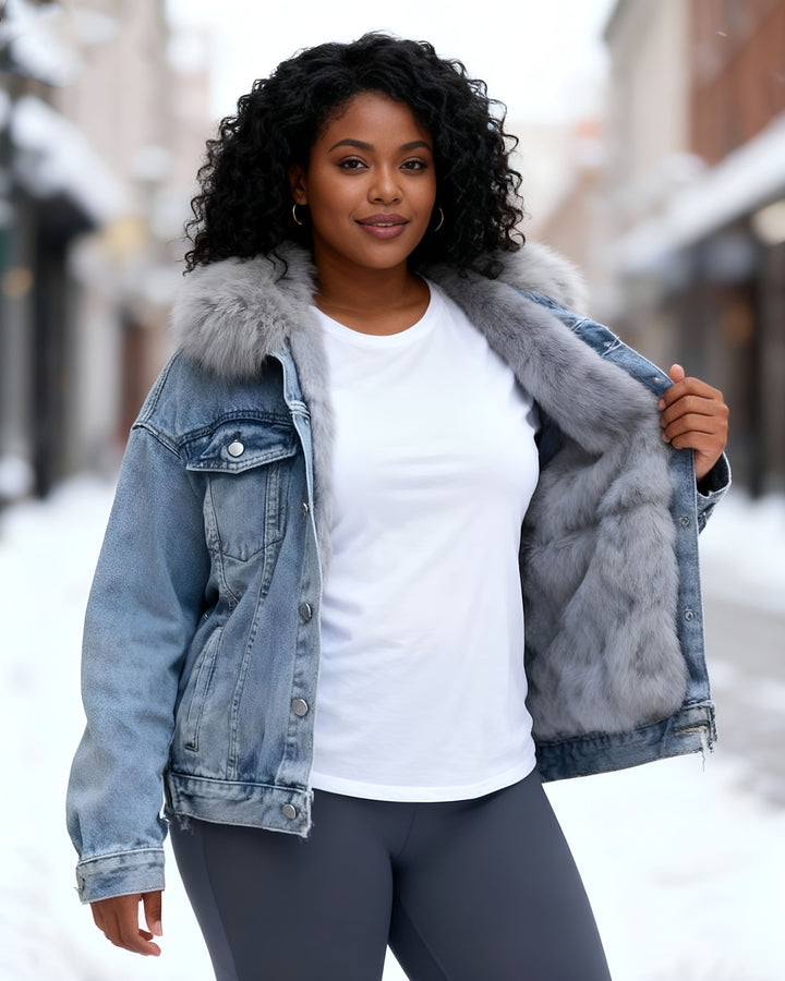 Short Jacket Cotton-padded Jacket Fleece-lined New Style Cotton-padded Jacket Loose Denim Fur Collar Thickened Jacket