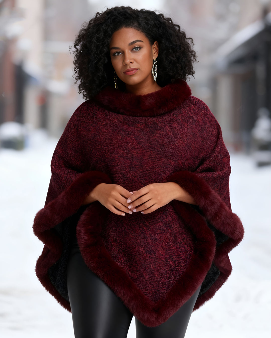 Fleece-lined Thickened Rex Rabbit Fur Collar Shawl Cape Loose Large Size Knitted Pullover