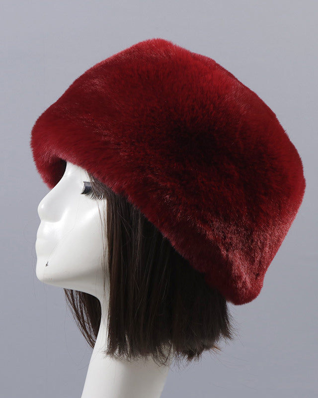 Solid Color Faux Rex Rabbit Fur Round Flat Hat