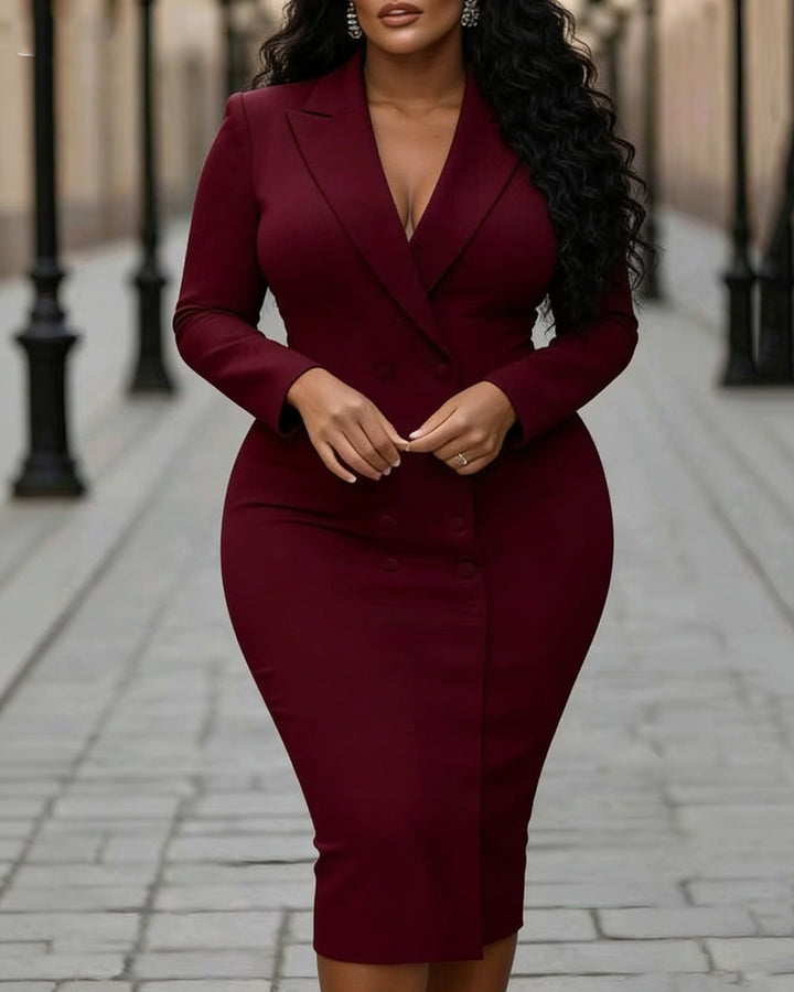 Double-breasted Long-sleeved Commuter Dress