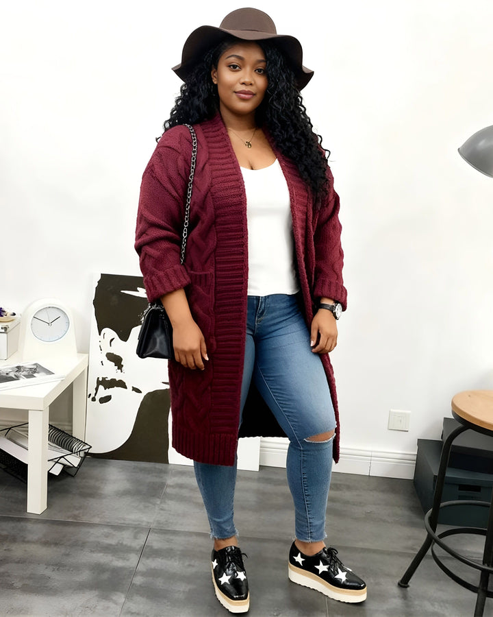 Loose Twist Solid Color Mid-length Knit Cardigan