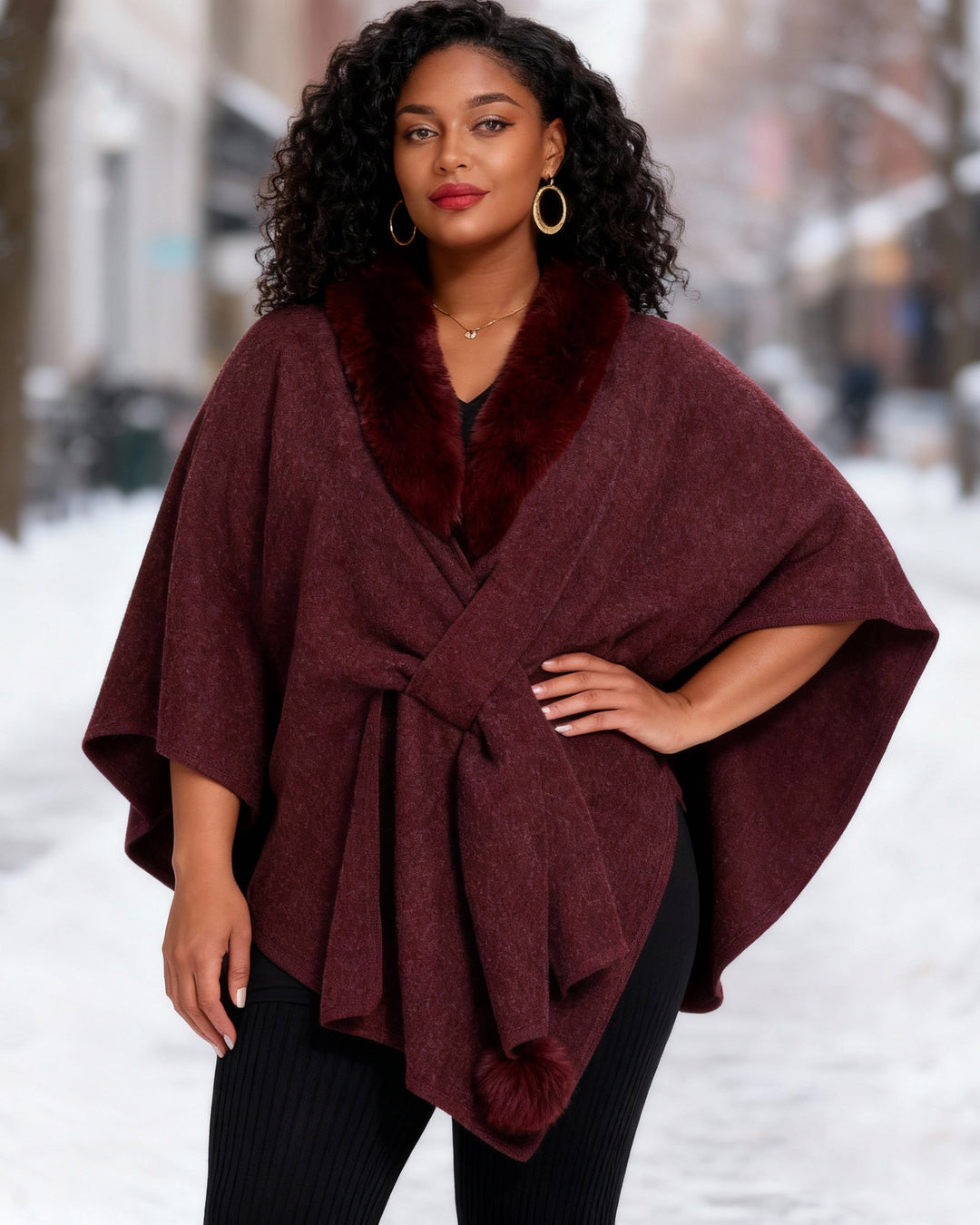 Imitation Rex Rabbit Fur Collar Cape Shawl Women's Loose Knitted Cardigan Large Size Woolen Jacket