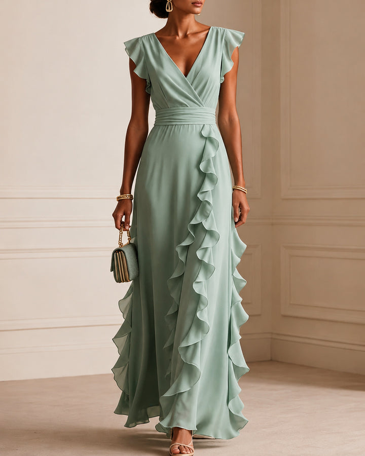 Elegant Ruffle Wrap Maxi Dress
