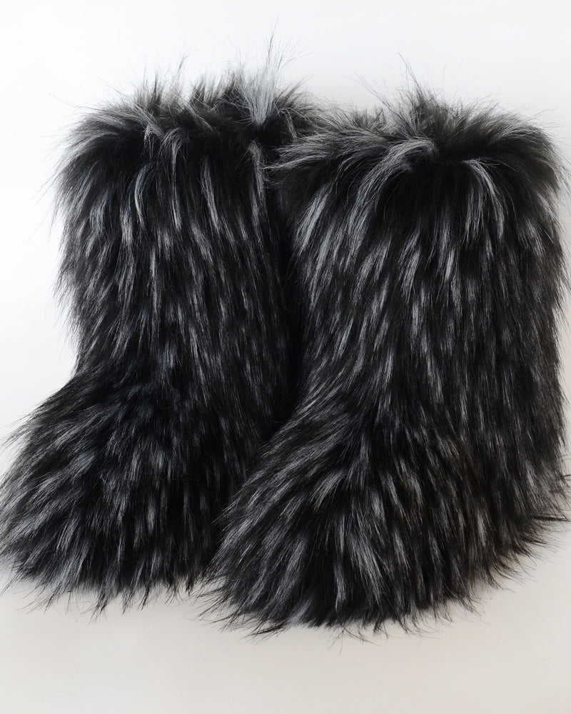 Faux Raccoon Fur Winter Fur Boots