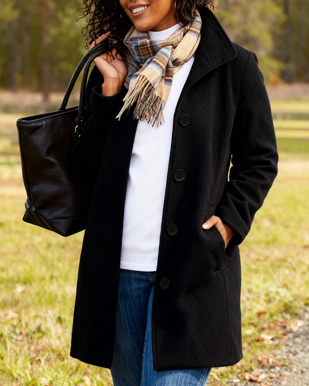 Women's Woolen Coat Solid Color Laps With Pocket Long Woolen Coat