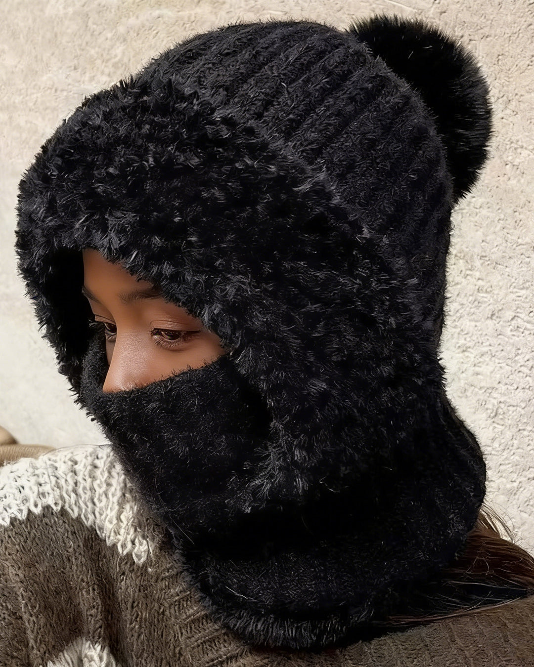 Knitted Plush Warmth-Retaining Scarf-Integrated Pull-On Beanie