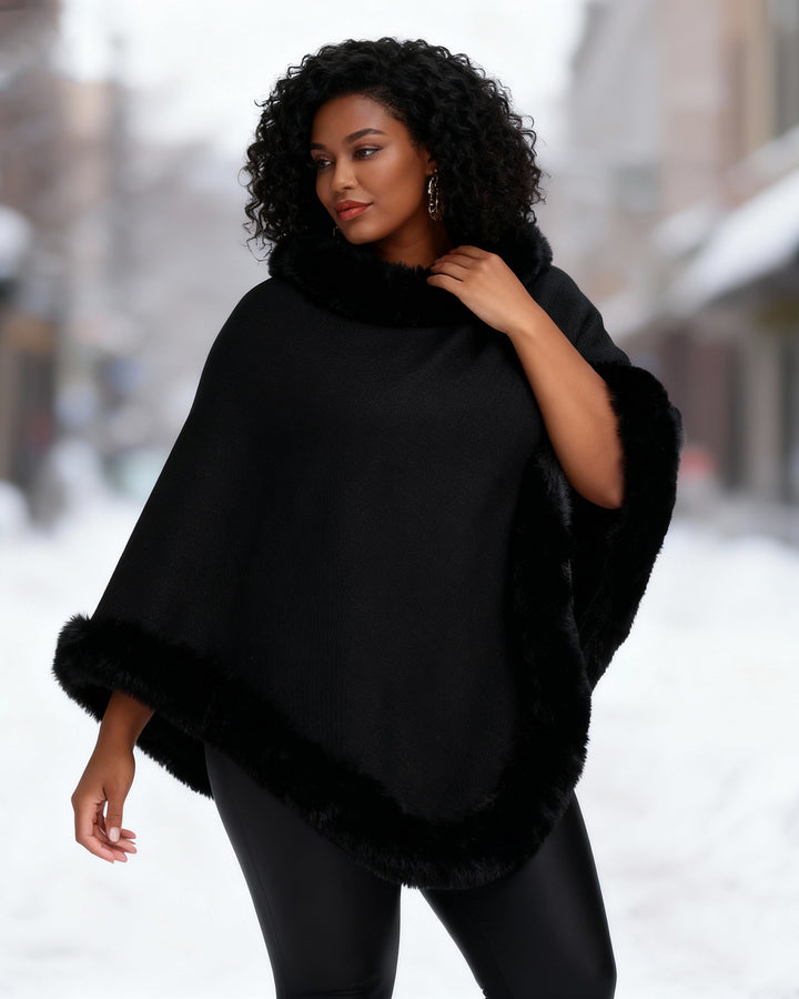 Fleece-lined Thickened Rex Rabbit Fur Collar Shawl Cape Loose Large Size Knitted Pullover