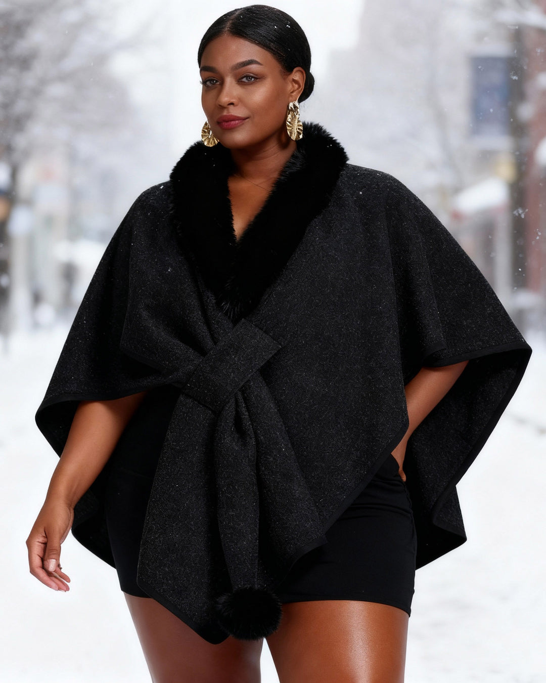 Imitation Rex Rabbit Fur Collar Cape Shawl Women's Loose Knitted Cardigan Large Size Woolen Jacket