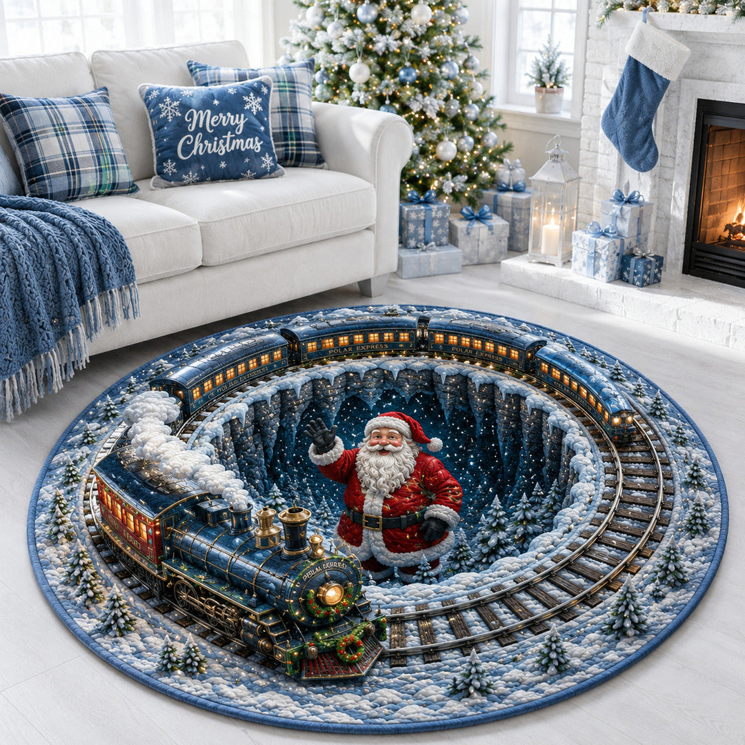 Polar Express Train Santa Quilted Round Mat