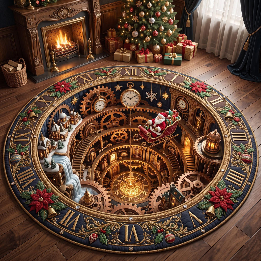 Clockwork Christmas Quilted Round Mat