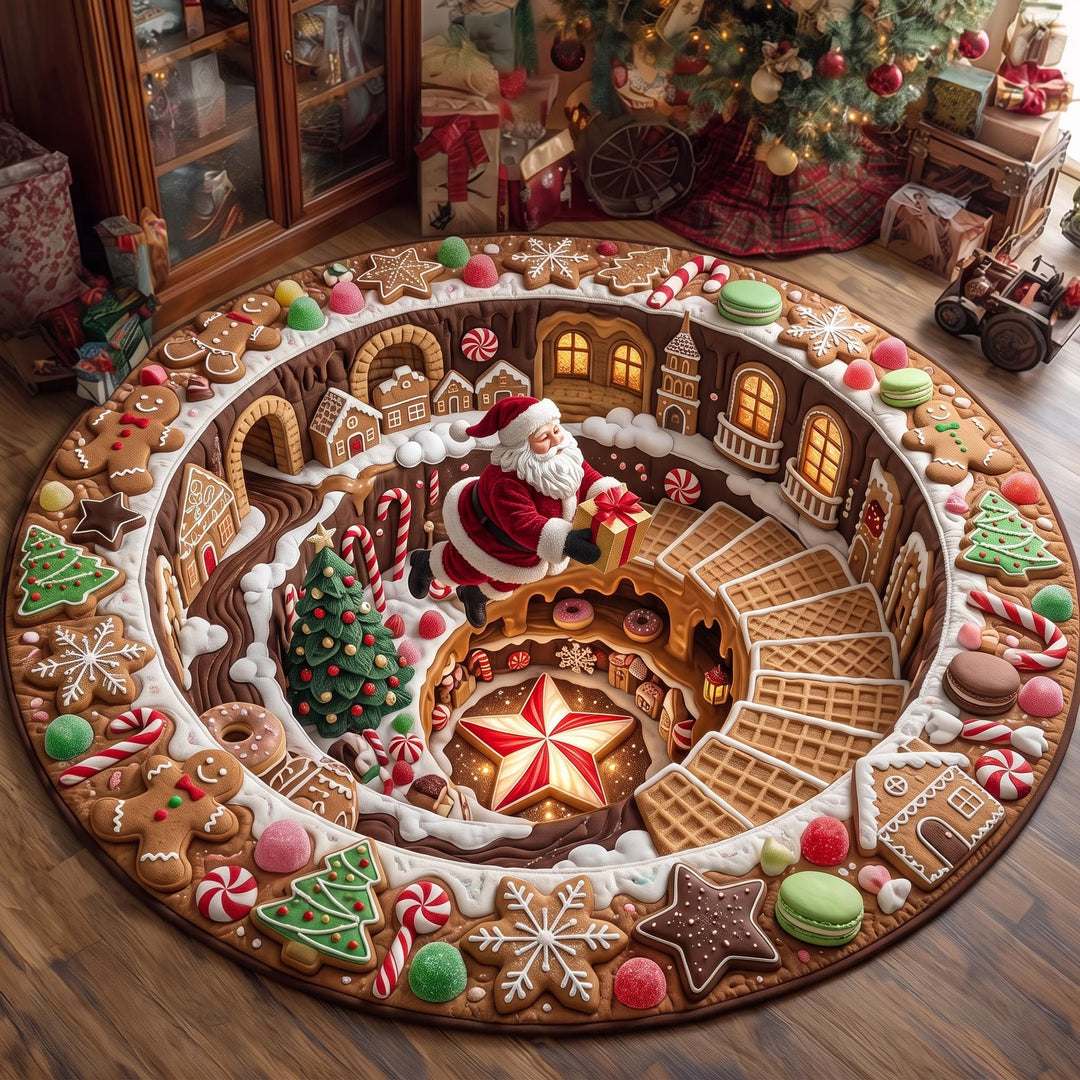 Santa Candy Tunnel Quilted Round Mat