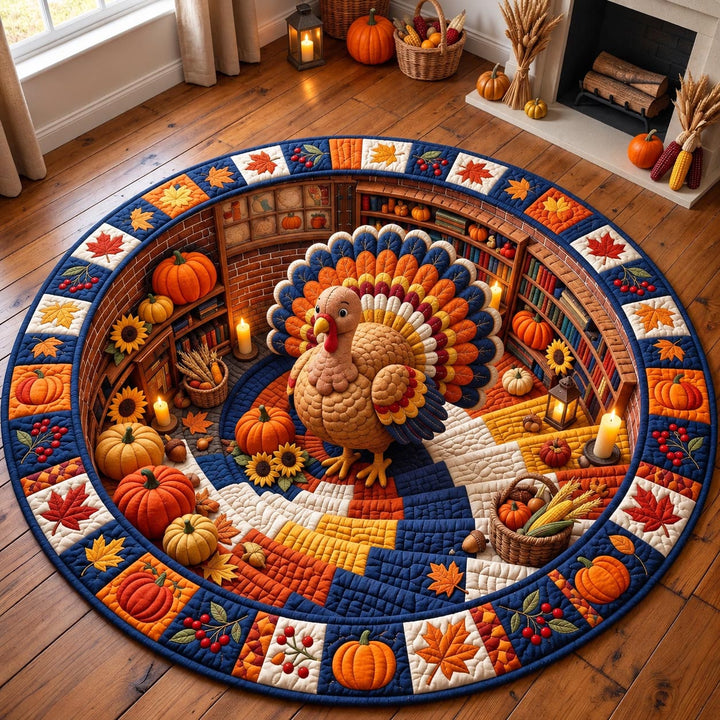Pumpkin Patch Turkey Quilted Round Mat