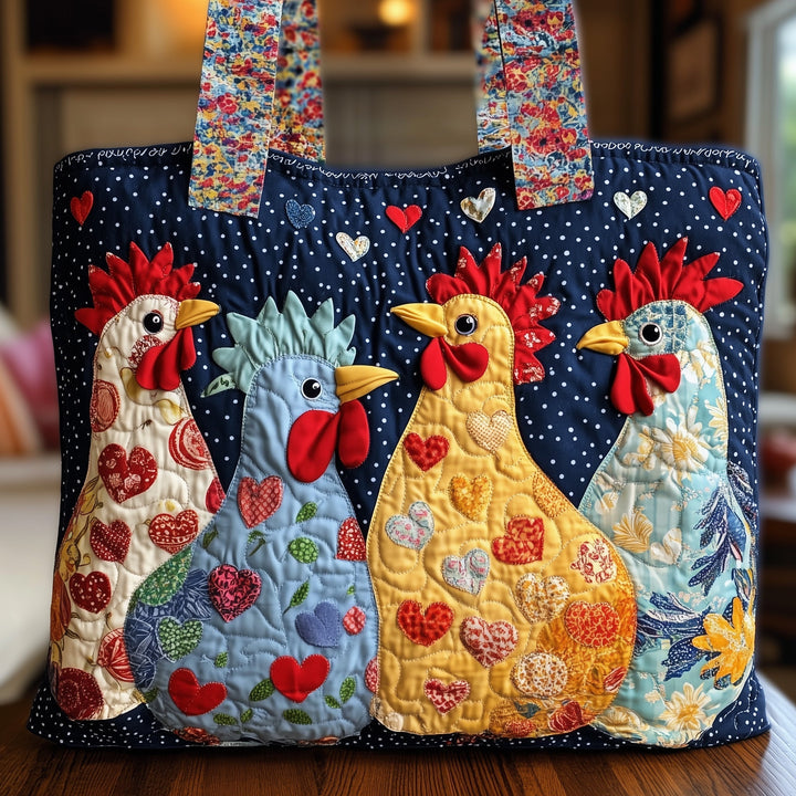 Funky Chicken Quilted Tote Bag