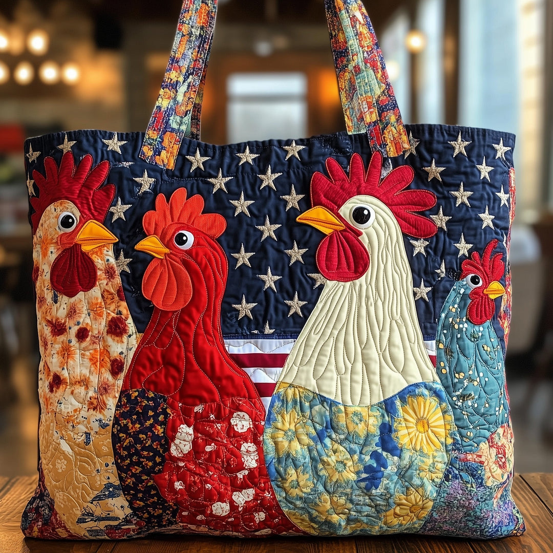 Funky Chicken Quilted Tote Bag