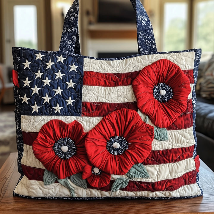Patriotic Flower Quilted Tote Bag