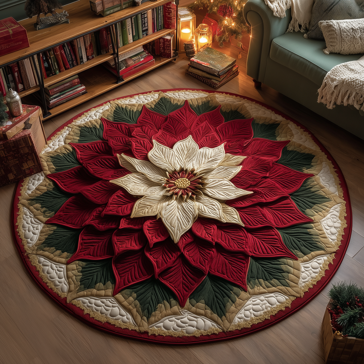 Poinsettia Bloom Quilted Round Mat