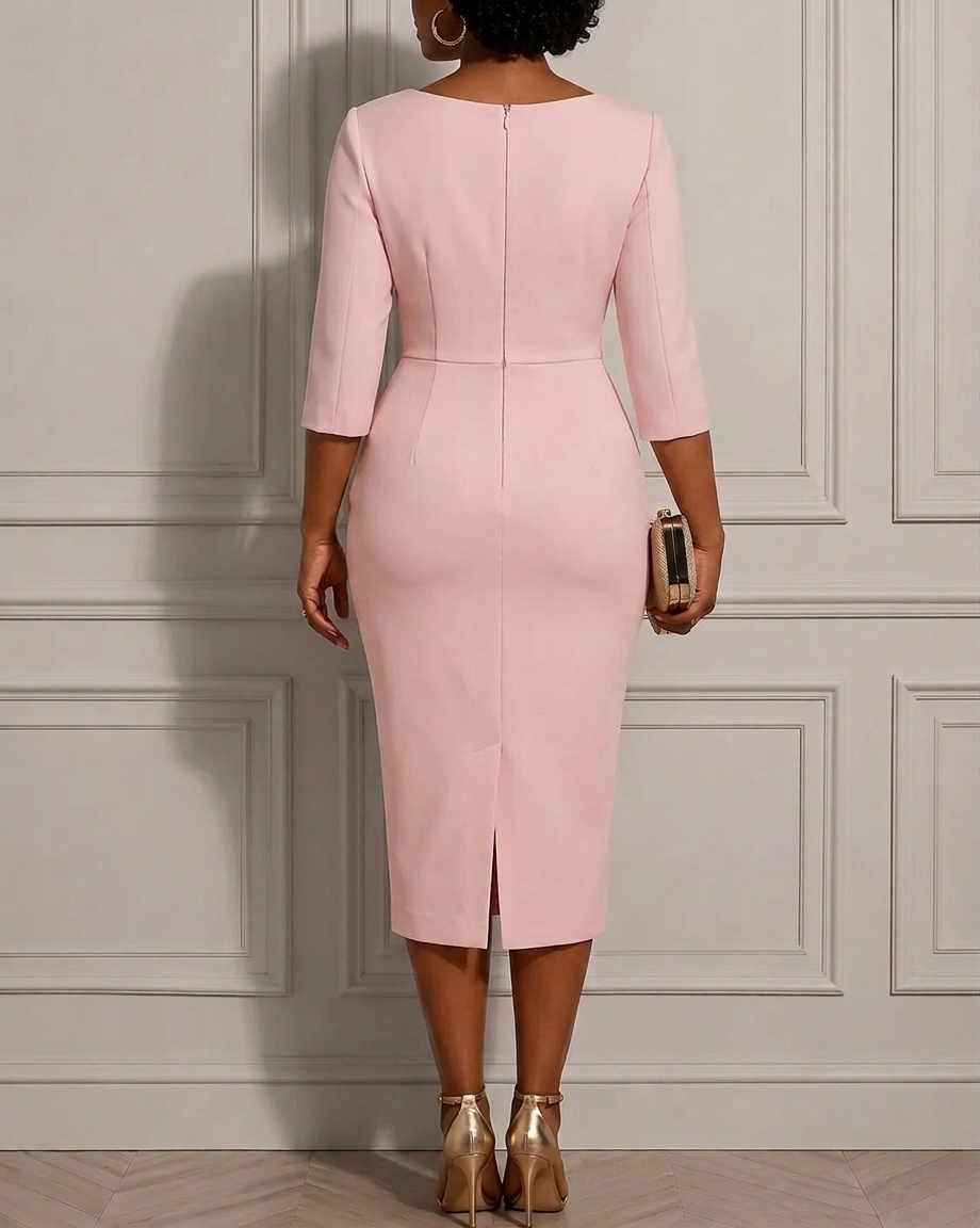 Women's Round Neck Pearl Sleeve Bodycon Dress