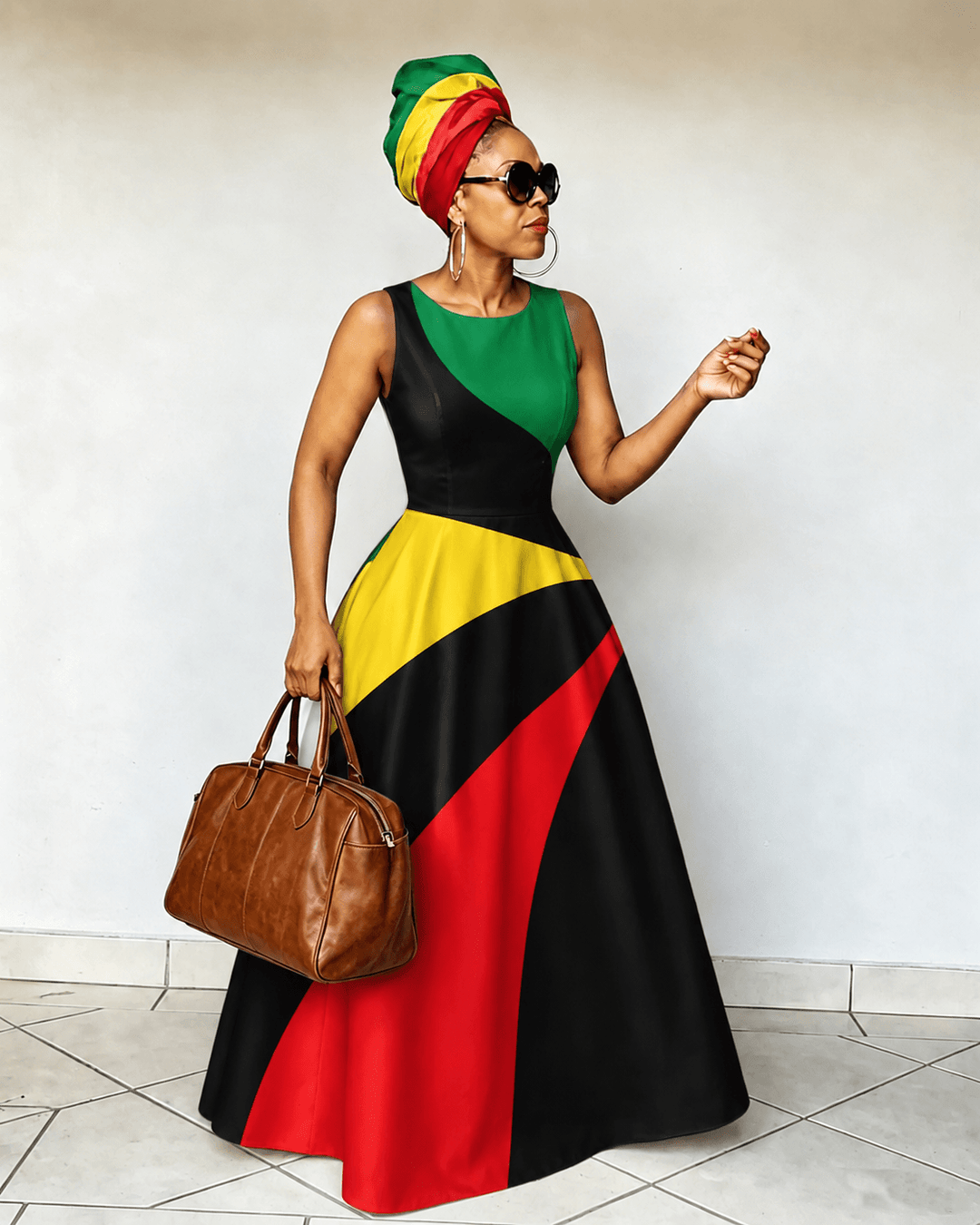 Irregular Reggae Stripes Print Sleeveless Maxi Dress