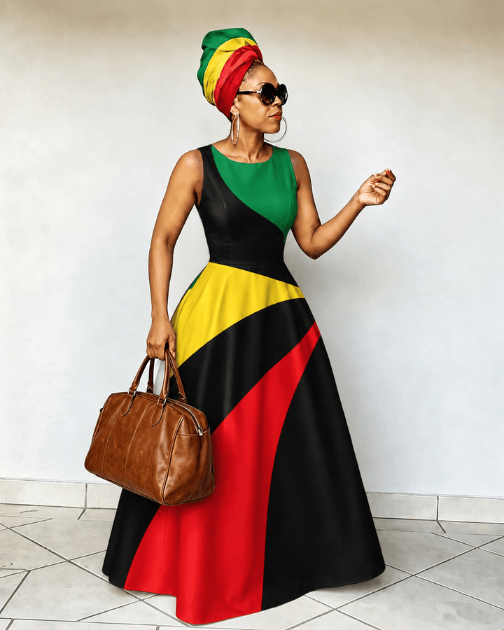 Irregular Reggae Stripes Print Sleeveless Maxi Dress