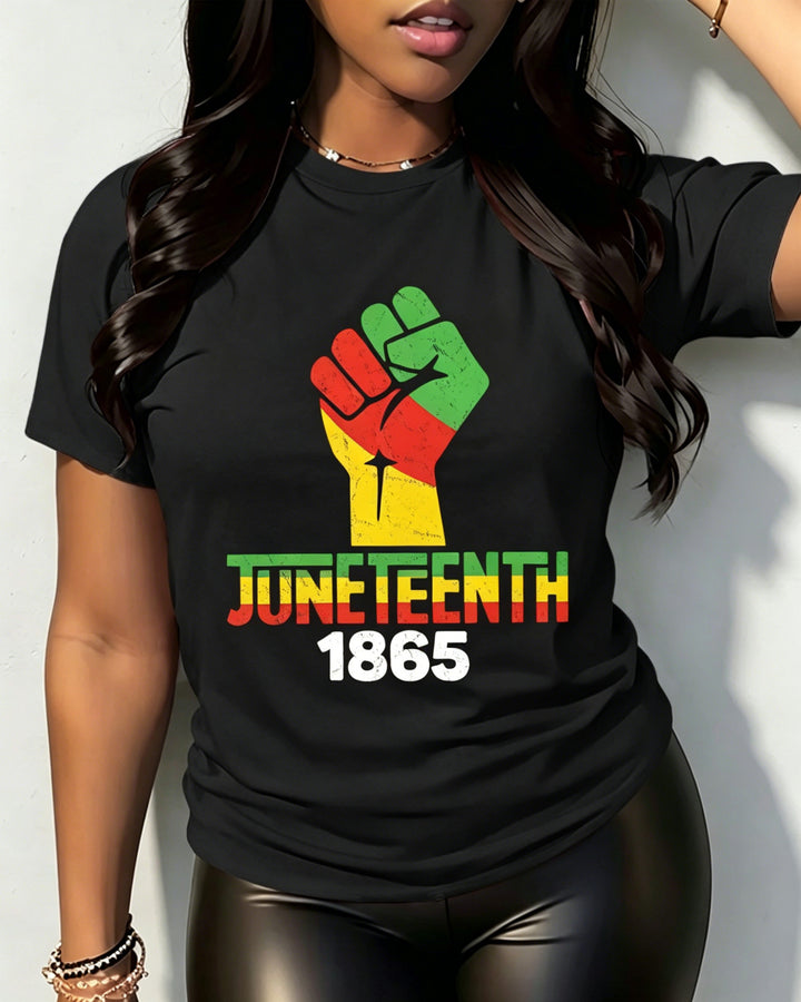 100% Cotton Juneteenth 1865 Fist Design Crew Neck Short Sleeve Tshirt