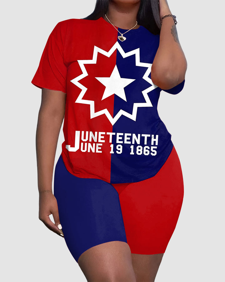 Juneteenth 1865 Flag Round Neck Short Sleeve & Shorts Set