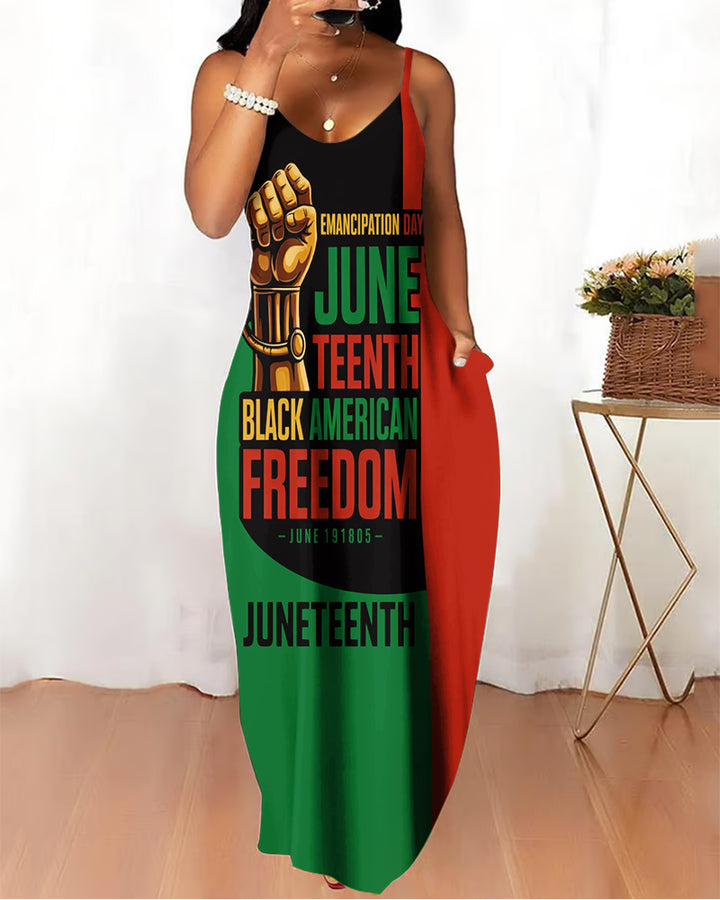Sling Juneteenth Freedom Day Human Rights Print Pocket Maxi Dress