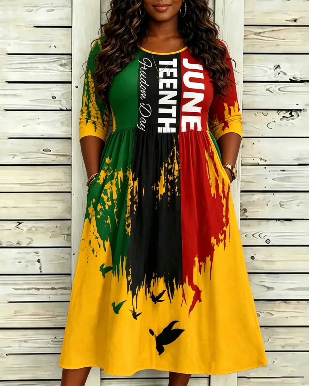 Juneteenth Graffiti Print Pocket Casual Dress