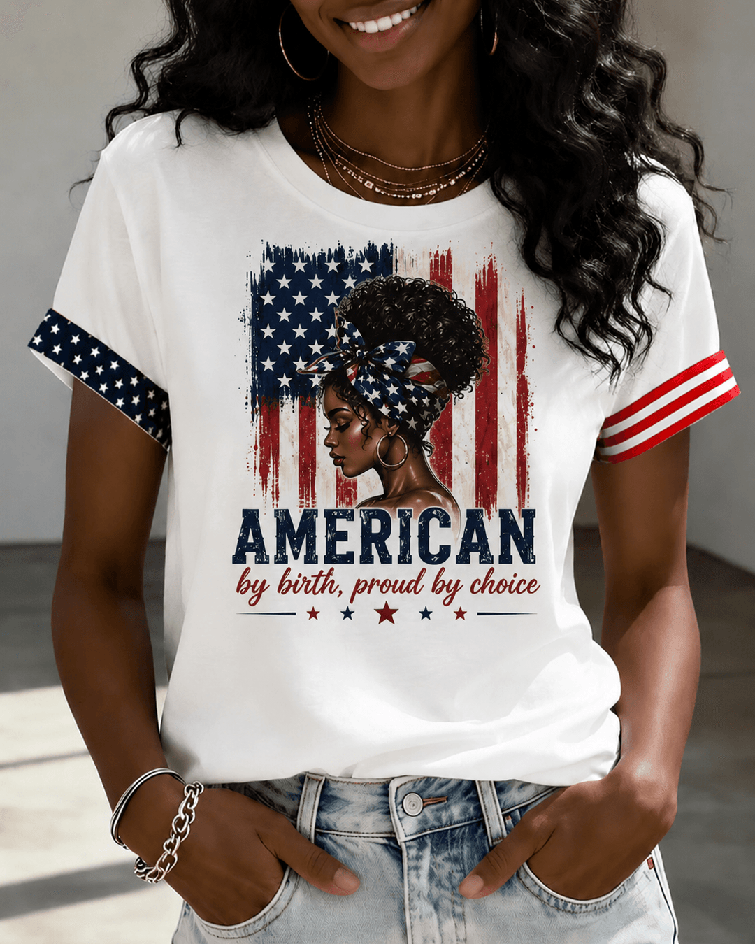 Melanin USA Flag Sublimation Crew Neck Short Sleeve Tshirt