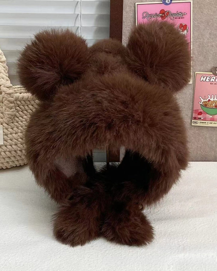 Thick Warm Winter Bear Plush Ear Flap Hat