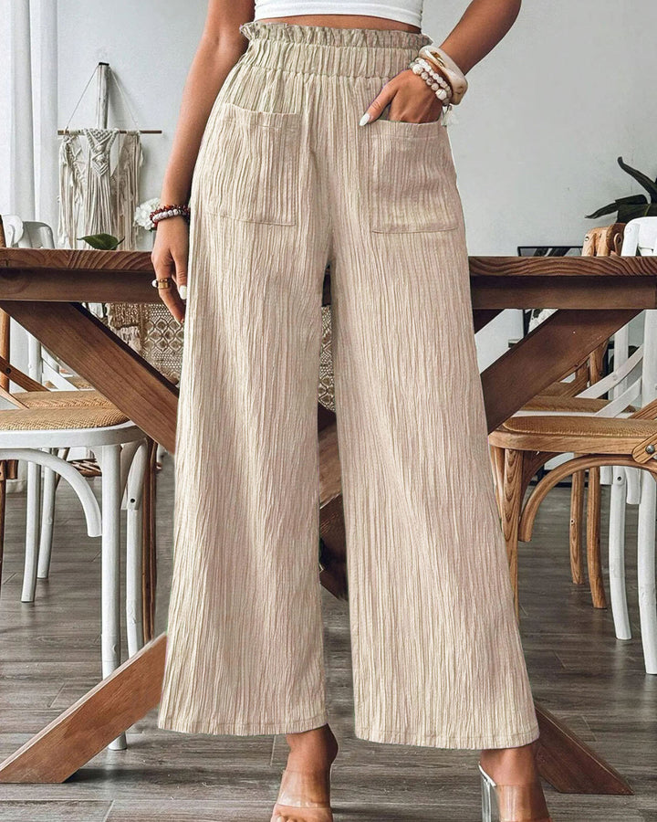 Solid Color Cotton Linen High Waist Wide Leg Pants