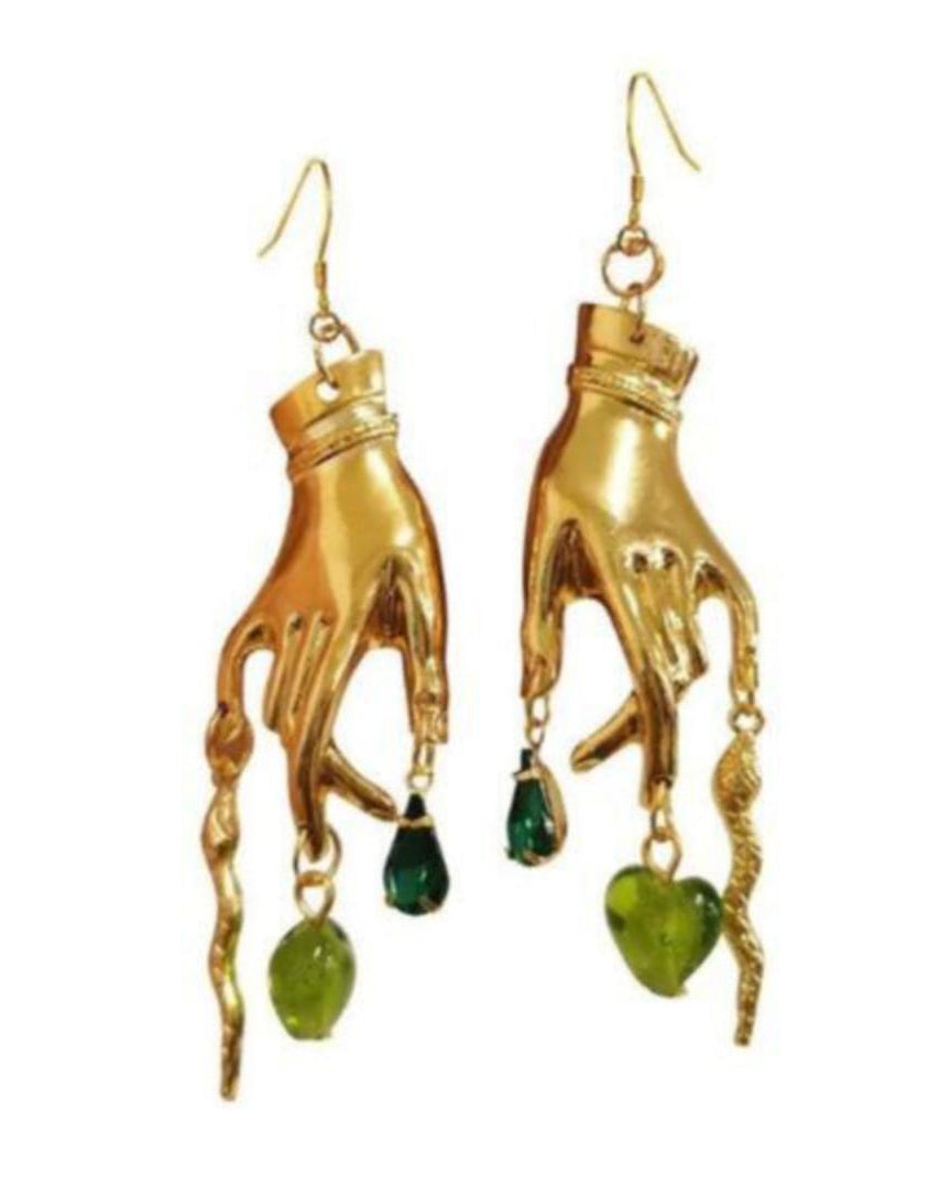 Ancient Egyptian Golden Hand Snake Gemstone Earrings