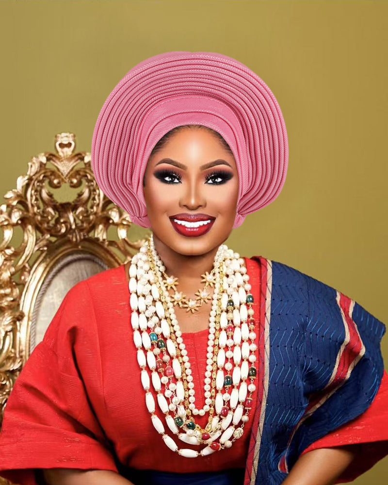 African Traditional Auto Gele Headtie, Pre‑Tied Headwrap Turban Cap
