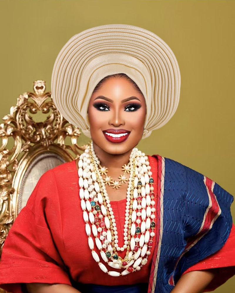 African Traditional Auto Gele Headtie, Pre‑Tied Headwrap Turban Cap