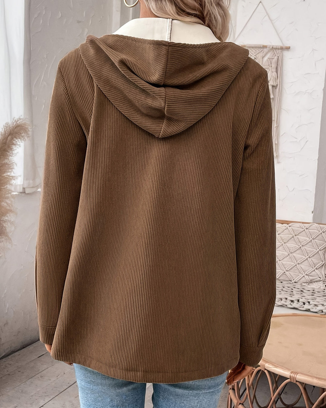 Women's Solid Color Casual Hooded Fleece Jacket