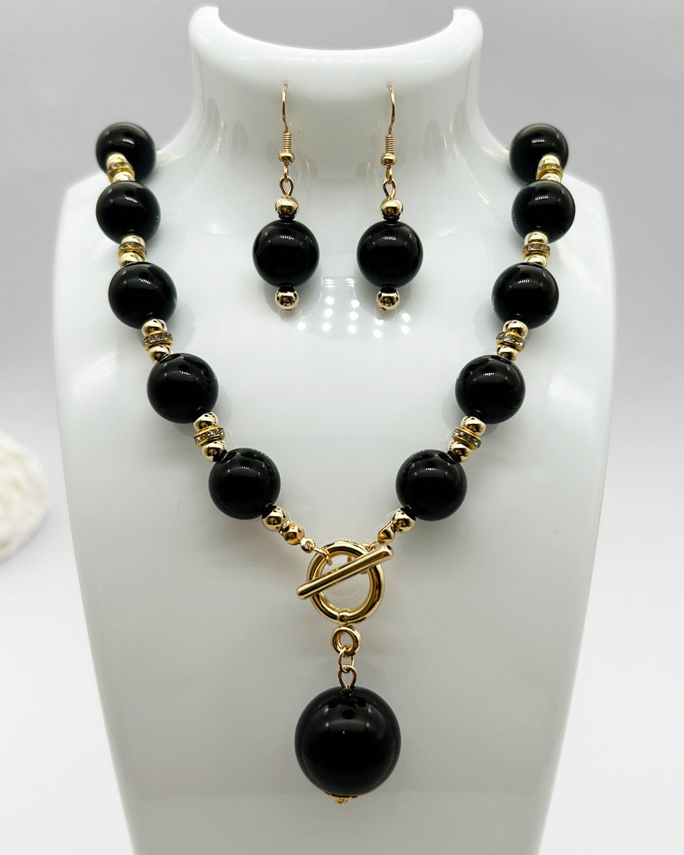 Multi-Layered Stackable Pearl Necklace + Earrings Jewelry Set