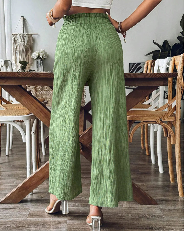 Solid Color Cotton Linen High Waist Wide Leg Pants