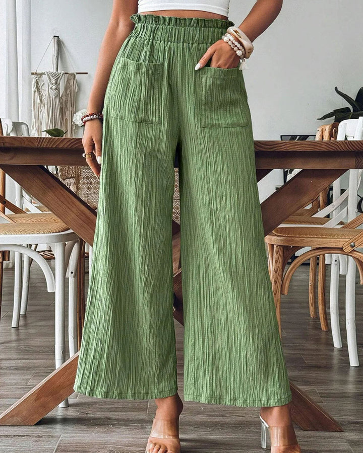 Solid Color Cotton Linen High Waist Wide Leg Pants