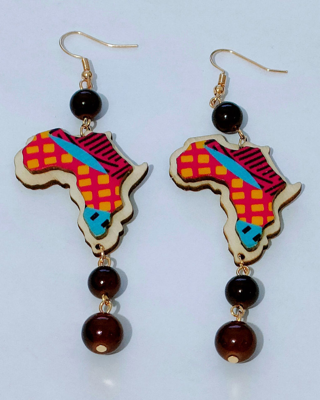 Tribal Totem African Map Wooden Earrings
