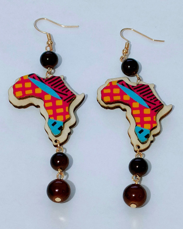 Tribal Totem African Map Wooden Earrings