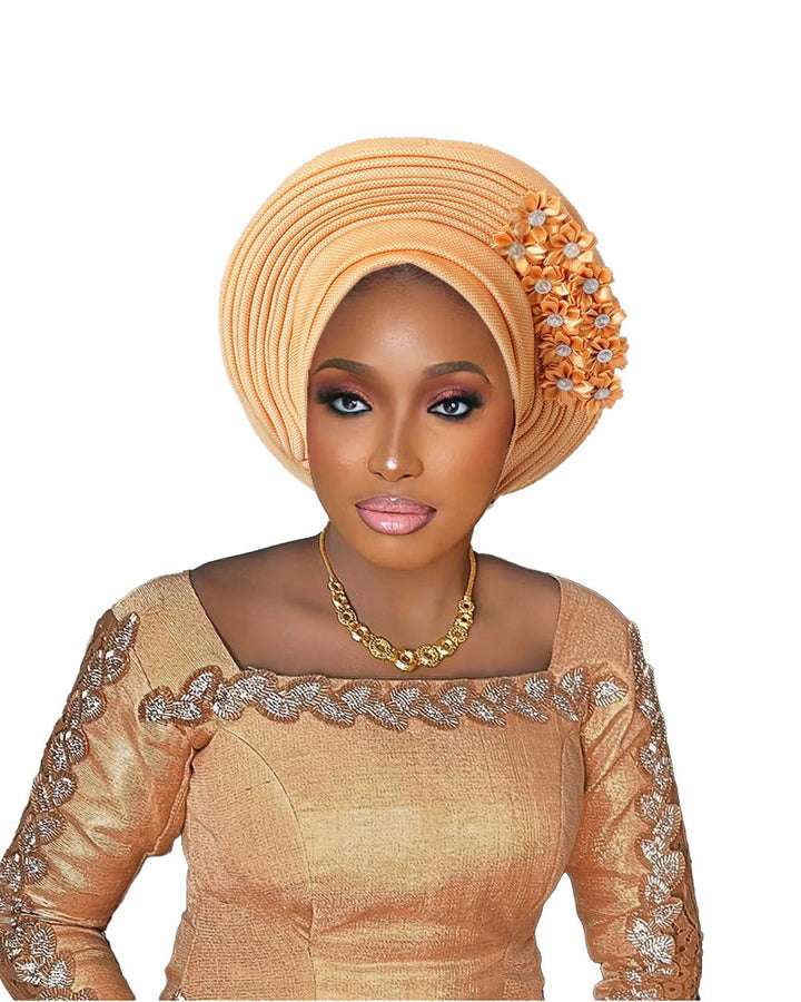 Adhesive Floral Appliqué Heavy-duty Craftsmanship Lurex Thread Layered Tie-strap Turban Hat