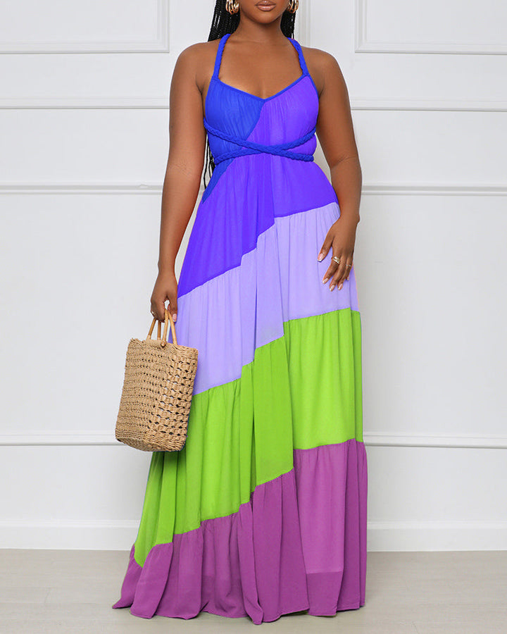 Women's Contrast Lace-Up Chiffon Dress