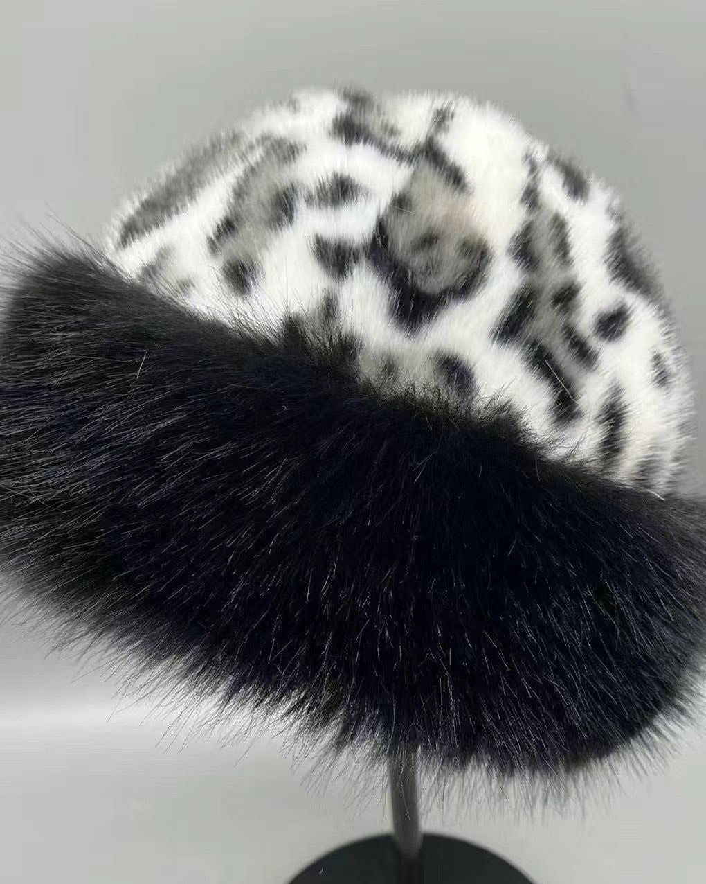 Women's Leopard Print Knitted Mongolian Hat, Thick Warm Hat