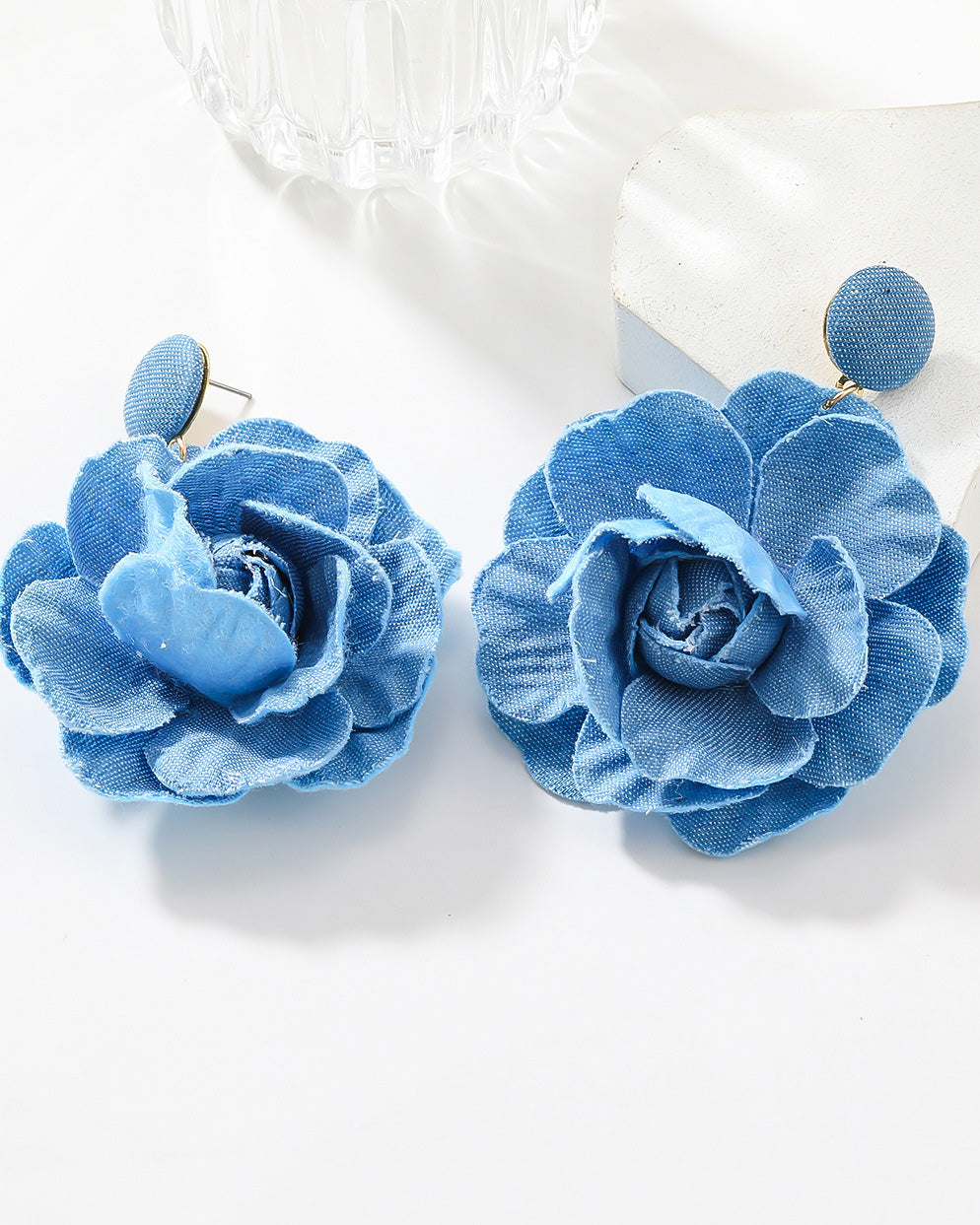 Trendy Denim Blue Rose Earrings