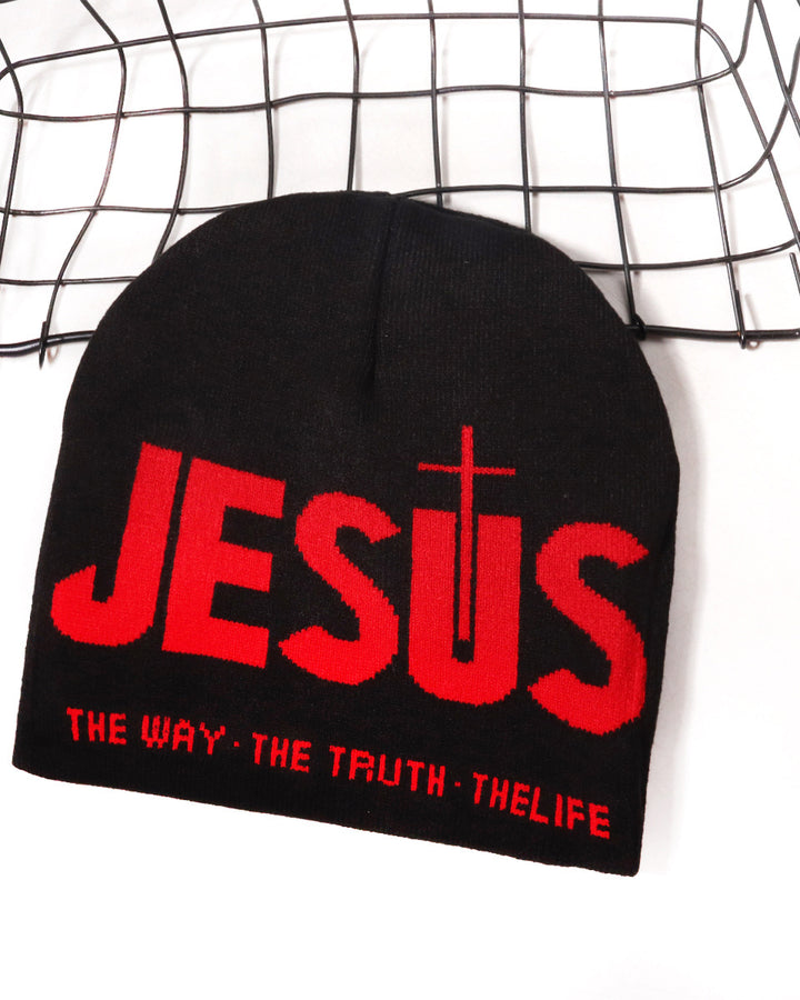 Jesus Letter Y2k Style Knit Beanie Hat For Winter