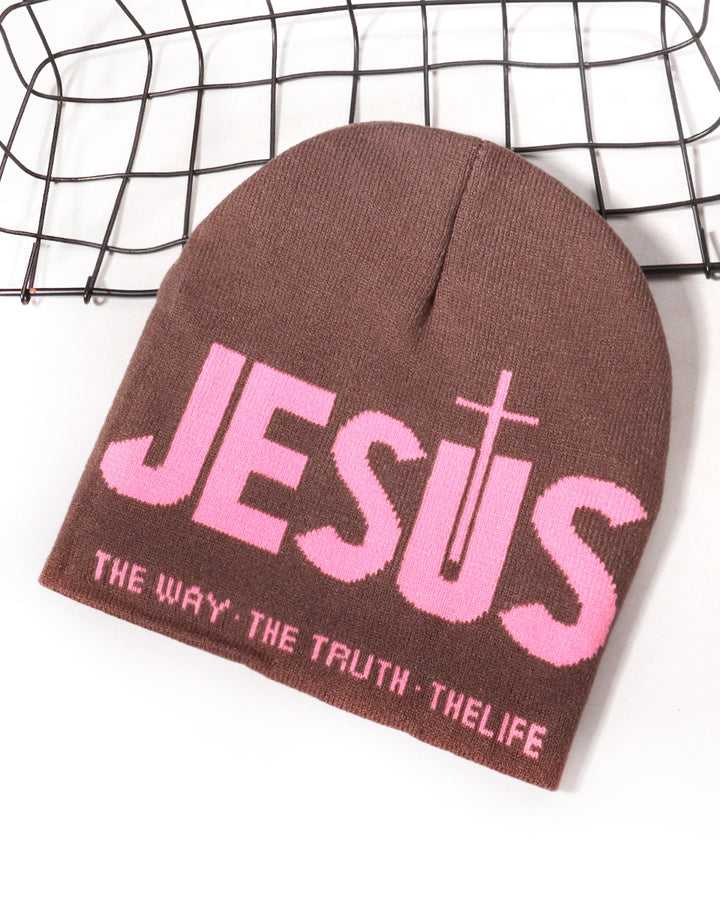 Jesus Letter Y2k Style Knit Beanie Hat For Winter