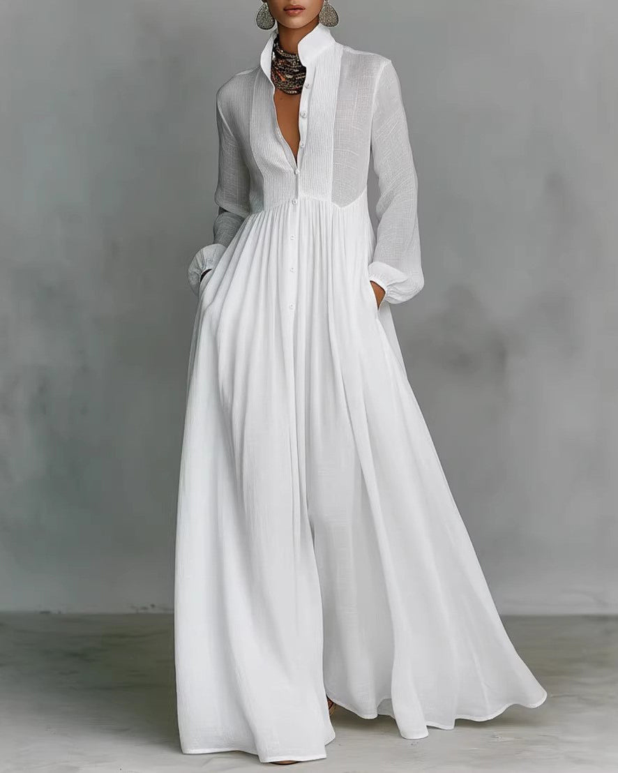 Long-sleeved Waist Slimming A- Line Long Skirt Elegant Holiday Even