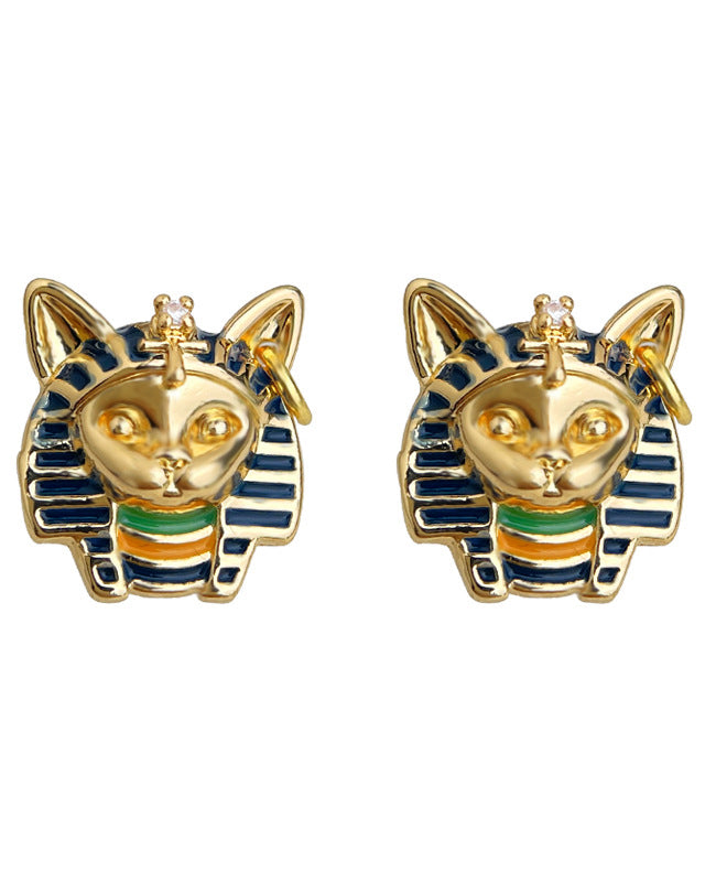 Egyptian Cat-head Pharaoh Silver-plated Needle Earrings