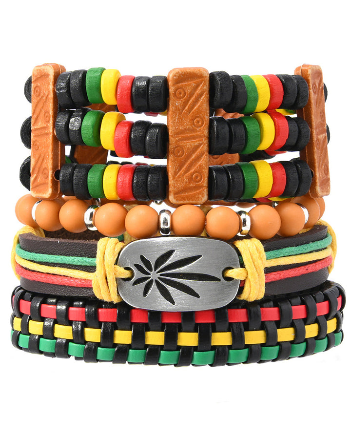 Jamaican Reggae Color Peace Tree Multi-piece Wooden Bead Bracelets