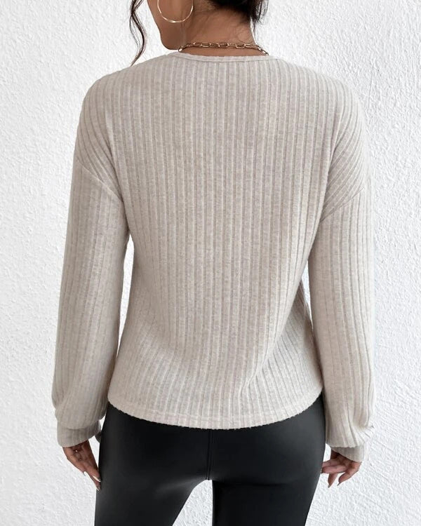 Autumn And Winter New V-neck Cross Pullover Long Sleeve T-shirt